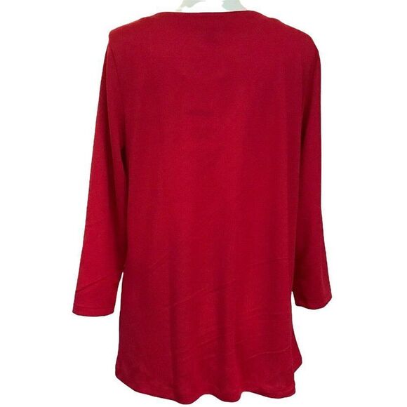 By Design True Red Knit Top V-Neck Pullover Sz XL Cross Over Rhinestone Band - Picture 4 of 7